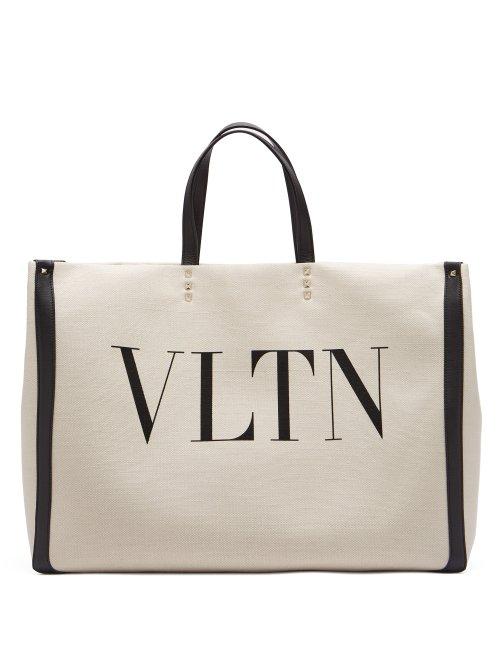 Matchesfashion.com Valentino - Vltn Canvas Tote Bag - Womens - Black / Cream