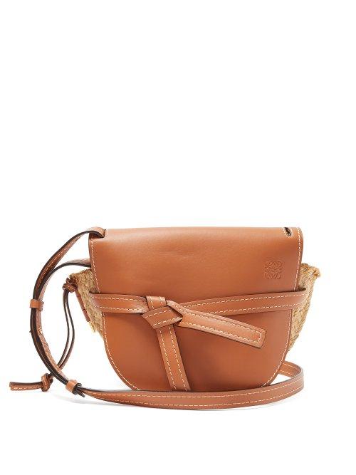 Matchesfashion.com Loewe - Gate Leather And Raffia Cross Body Bag - Womens - Tan