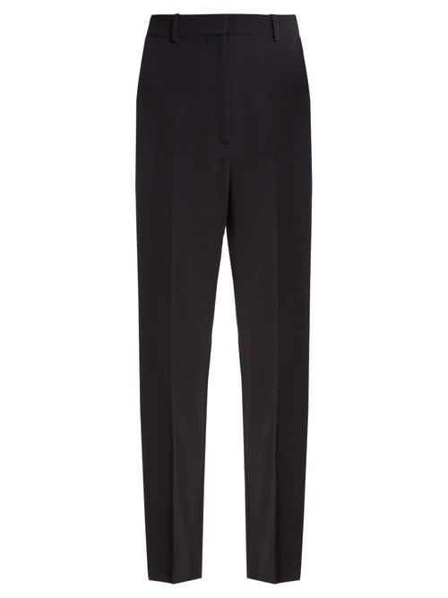 Matchesfashion.com Stella Mccartney - High Rise Asymmetric Stripe Cady Trousers - Womens - Navy