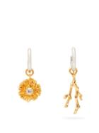 Matchesfashion.com Chlo - Mismatched Flower And Coral Earrings - Womens - Gold