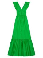 Matchesfashion.com Self-portrait - Ruffled V-neck Poplin Maxi Dress - Womens - Green
