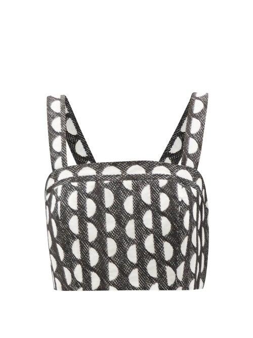 Three Graces London - Nineve Embroidered-cotton Cropped Top - Womens - Black White