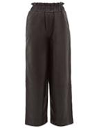 Matchesfashion.com Ganni - Elasticated Waist Leather Wide Leg Trousers - Womens - Black