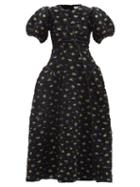 Matchesfashion.com Cecilie Bahnsen - Haiden Floral-embroidered Smocked Taffeta Dress - Womens - Black
