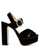 Matchesfashion.com Charlotte Olympia - Bejewelled Aristocat Velvet Platform Sandals - Womens - Black