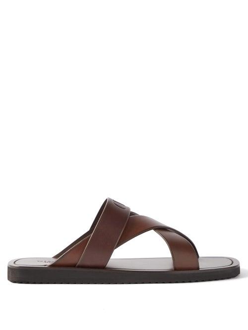 Valentino Garavani - V-logo Leather Sandals - Mens - Dark Brown