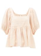 Matchesfashion.com Anaak - Brigitte Peplum-hem Cotton-seersucker Top - Womens - Light Pink