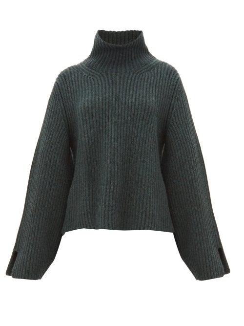 Matchesfashion.com Khaite - Molly Bowed Sleeve Cashmere Roll Neck Sweater - Womens - Green