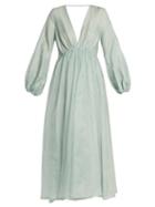 Matchesfashion.com Kalita - Aphrodite Deep V Neck Silk Organza Maxi Dress - Womens - Light Green
