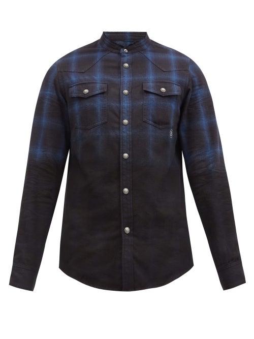 Matchesfashion.com Balmain - Faded Checked Cotton Shirt - Mens - Black Blue