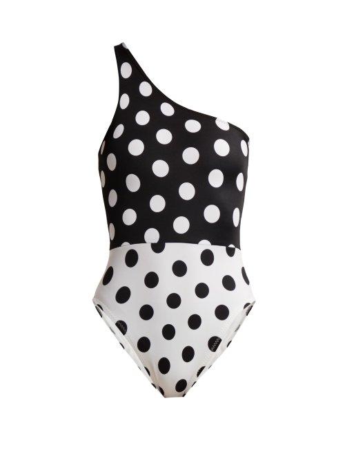 Matchesfashion.com Norma Kamali - Mio One Shoulder Swimsuit - Womens - Black White