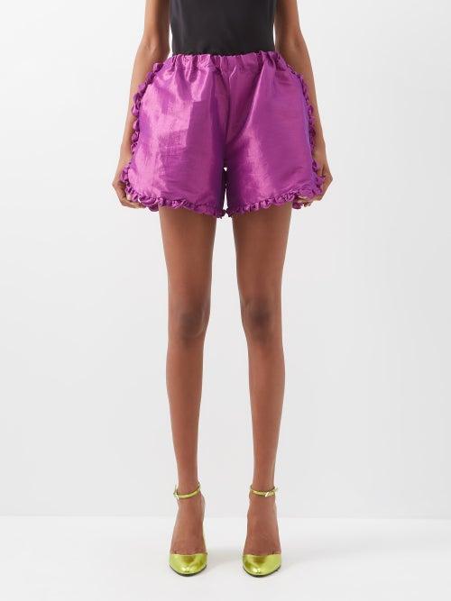 Kika Vargas - Lola Silk-blend Taffeta Shorts - Womens - Dark Pink