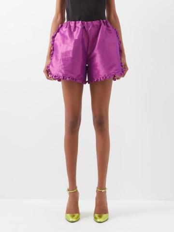 Kika Vargas - Lola Silk-blend Taffeta Shorts - Womens - Dark Pink