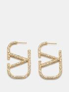 Valentino Garavani - V-logo Crystal-embellished Hoop Earrings - Womens - Crystal Multi