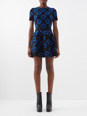 Alexander Mcqueen - Iris-jacquard Stretch-knit Mini Dress - Womens - Blue Black