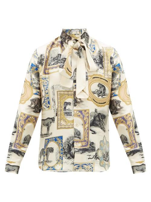 Matchesfashion.com Alister Mackie - Illustrative-print Necktie Silk-faille Shirt - Mens - Ivory Multi