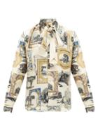 Matchesfashion.com Alister Mackie - Illustrative-print Necktie Silk-faille Shirt - Mens - Ivory Multi