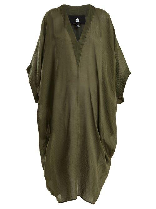 Matchesfashion.com Su - Alma V Neck Cotton Blend Kaftan - Womens - Khaki