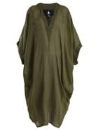 Matchesfashion.com Su - Alma V Neck Cotton Blend Kaftan - Womens - Khaki