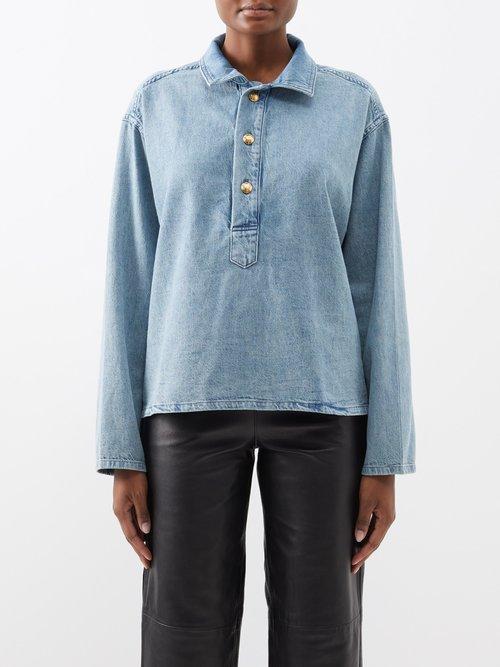 Nili Lotan - Harper Denim Blouse - Womens - Light Blue