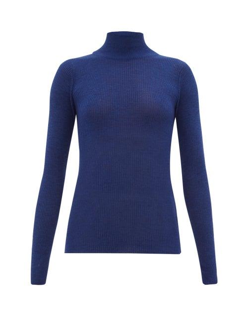 Matchesfashion.com Ryan Roche - Ribbed Cashmere Roll-neck Sweater - Womens - Blue