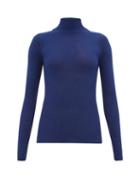 Matchesfashion.com Ryan Roche - Ribbed Cashmere Roll-neck Sweater - Womens - Blue