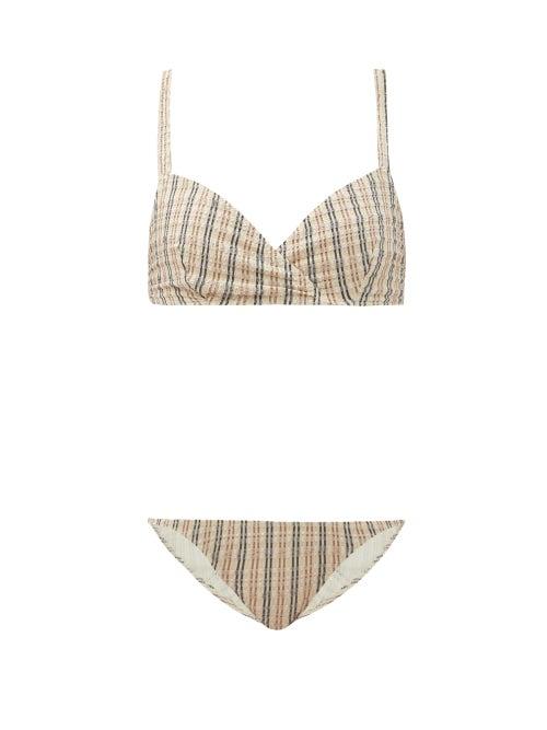 Matchesfashion.com Lisa Marie Fernandez - Yasmin Seersucker-stripe Bikini - Womens - Beige Stripe
