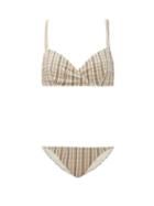 Matchesfashion.com Lisa Marie Fernandez - Yasmin Seersucker-stripe Bikini - Womens - Beige Stripe