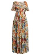 Matchesfashion.com Dolce & Gabbana - Floral Print Ruffle Trimmed Gown - Womens - White Multi