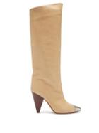 Matchesfashion.com Isabel Marant - Lelize Metallic-toecap Leather Knee-high Boots - Womens - Light Tan