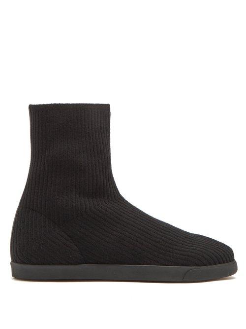 Matchesfashion.com The Row - Dean Ribbed Top Leather Boots - Womens - Black