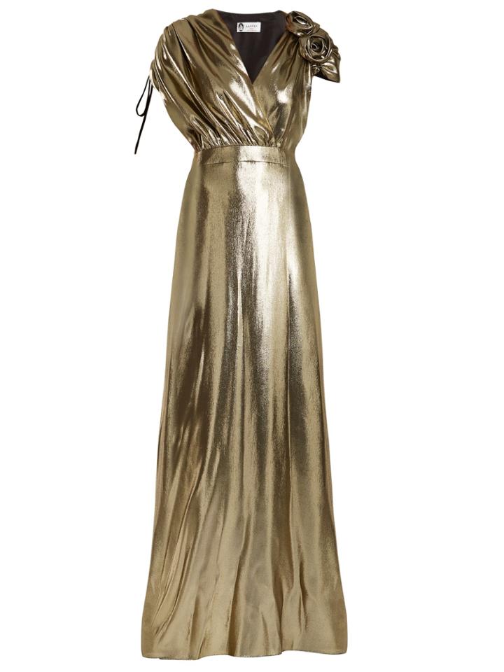 Lanvin Flower-embellished V-neck Silk-blend Gown