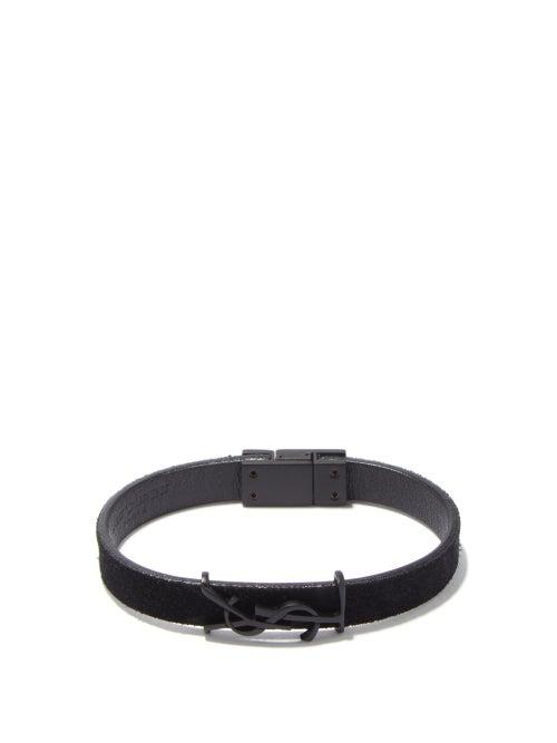 Saint Laurent - Ysl-plaque Leather Bracelet - Mens - Black