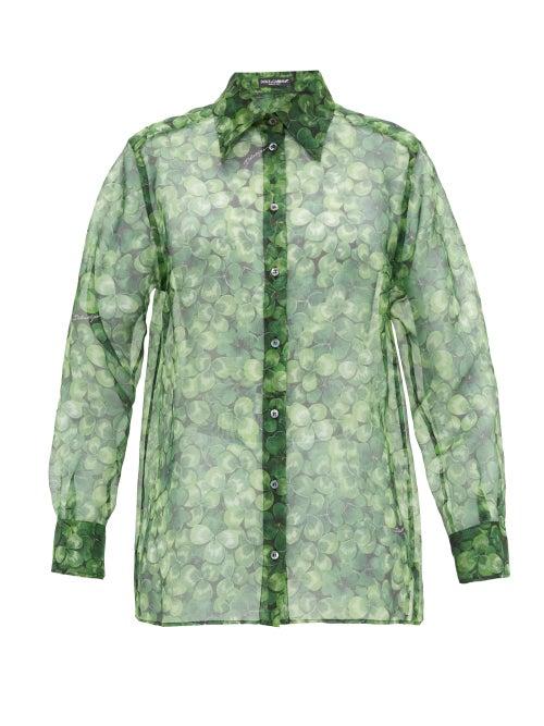 Matchesfashion.com Dolce & Gabbana - Clover-print Silk-organza Blouse - Womens - Green Print