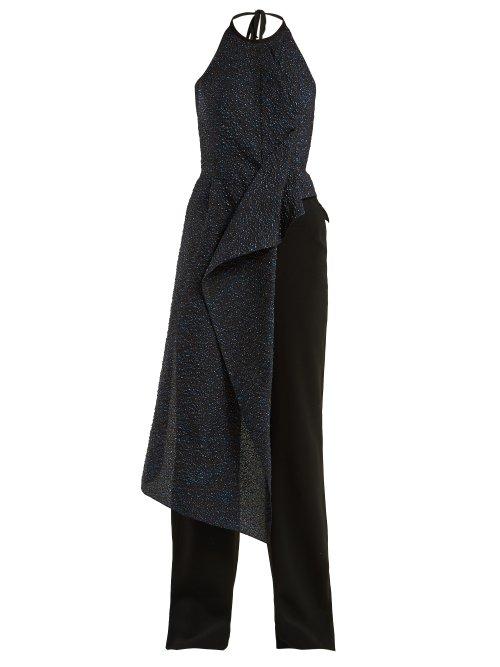 Matchesfashion.com Roland Mouret - Bennett Raindrop Jacquard Jumpsuit - Womens - Navy Multi