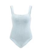 Hunza G - Square-neck Crinkle-jersey Swimsuit - Womens - Light Blue