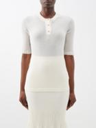 Bottega Veneta - Quarter-button Ribbed Cotton-blend Jersey Top - Womens - Ivory