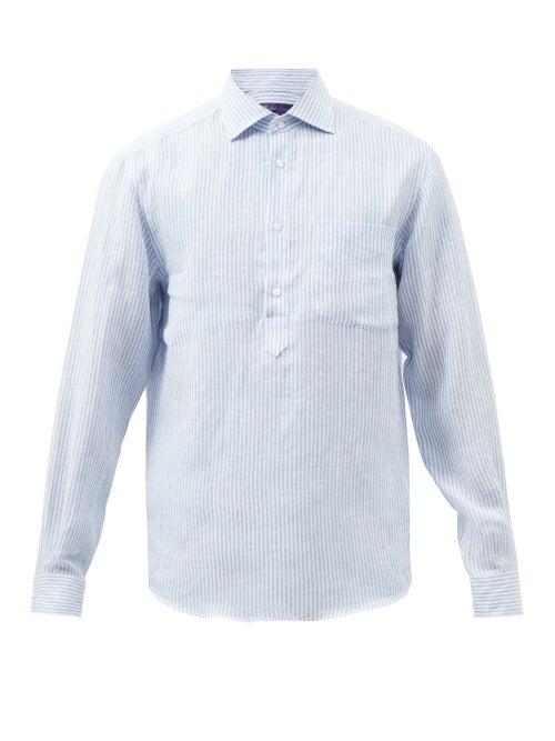 Ralph Lauren Purple Label - Patch-pocket Striped Linen-poplin Shirt - Mens - Blue White