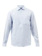Ralph Lauren Purple Label - Patch-pocket Striped Linen-poplin Shirt - Mens - Blue White
