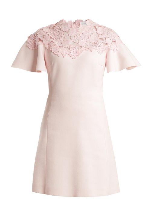 Matchesfashion.com Giambattista Valli - Macram Trimmed Fluted Sleeves Crepe Dress - Womens - Light Pink
