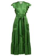 Matchesfashion.com Temperley London - Gaia Ruffled Satin Jacquard Dress - Womens - Green