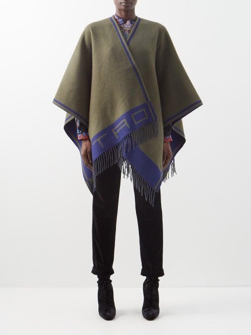 Etro - Tasselled Wool-blend Shawl - Womens - Green Blue
