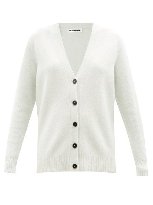 Jil Sander - V-neck Fleece-merino Cardigan - Womens - Light Blue