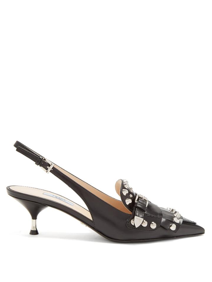 Prada Stud-embellished Leather Slingback Pumps