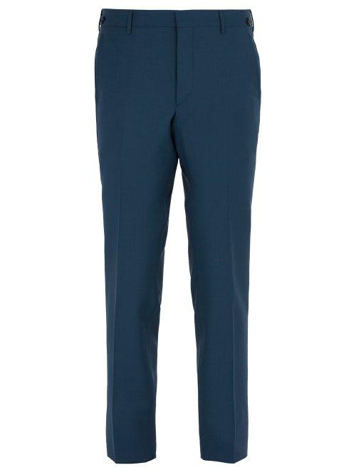 Matchesfashion.com Prada - Straight Leg Wool Blend Trousers - Mens - Blue