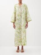 Ale Mais - Marta Paisley-print Linen-voile Maxi Kaftan - Womens - Mint Multi