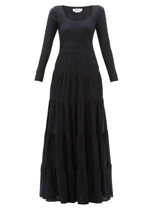 Matchesfashion.com Gabriela Hearst - Slava Tiered Wool Blend Maxi Dress - Womens - Navy