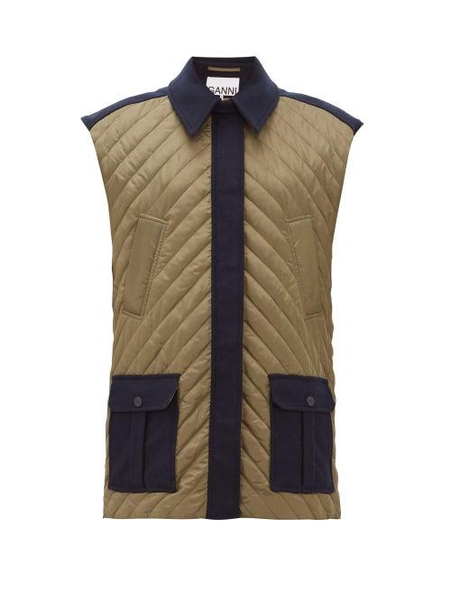 Matchesfashion.com Ganni - Oversized Quilted Wool-blend Technical-shell Gilet - Womens - Navy Multi