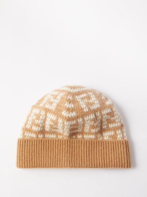 Fendi - Logo-jacquard Cashmere Beanie - Womens - Brown White