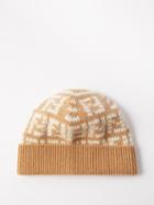 Fendi - Logo-jacquard Cashmere Beanie - Womens - Brown White